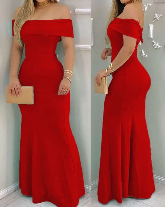 Celebrity Style Red One-Shoulder High-Waisted Party Banquet Dress - Image 2