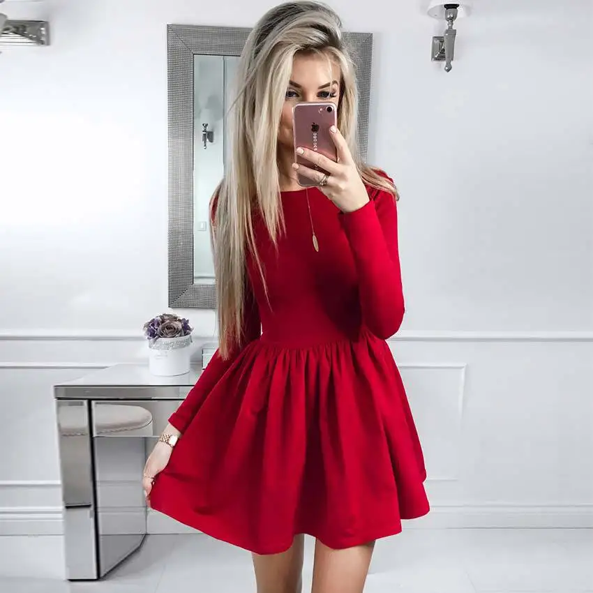Casual Slim Suede Long Sleeve O-Neck Mini Dress For Women Stylish - Image 2